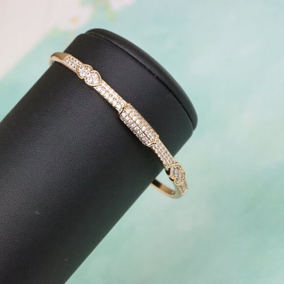 Rose Gold Bangle with Leaf Motif and Sparkling Stone Detailing, XPBL0559 - Picture 7 of 12